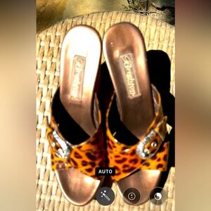 Brighton, Leopard, Open Toe, Wedge, Shoes, Size 6.5